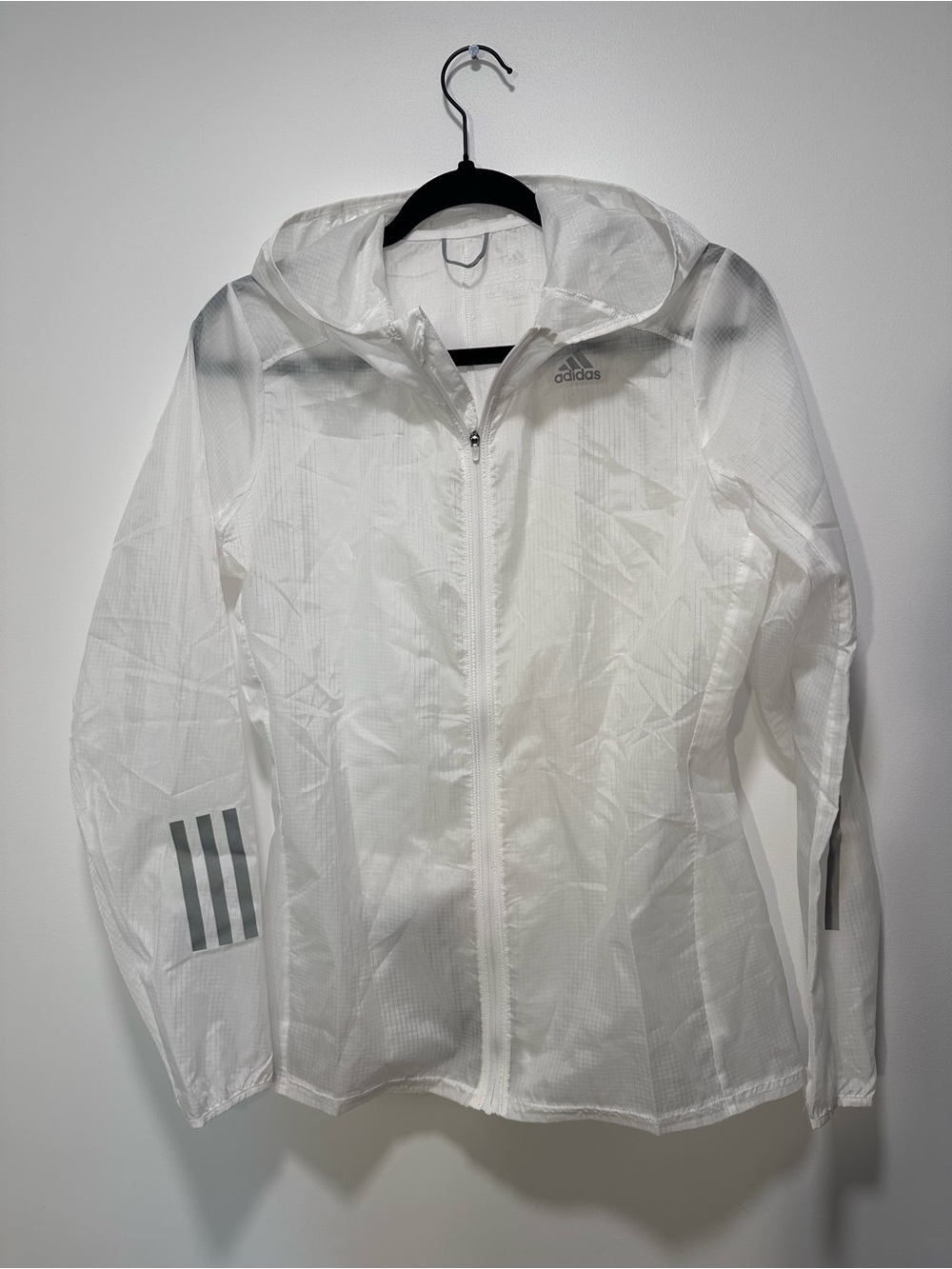 adidas Women's White Hooded Lightweight Windbreaker Jacket